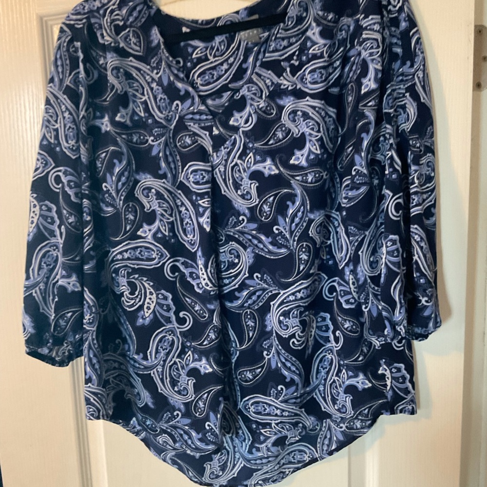 Blue and white polyester blouse